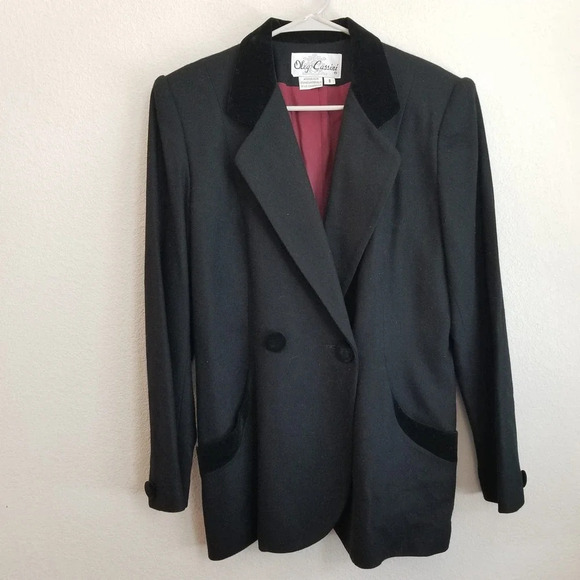 Oleg Cassini Blazer Coat Women's Size 8 Black 100% Wool Mid-Length Long Sleeves - Picture 1 of 9
